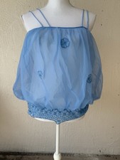 RARE Eyeful by Ruth Flaum Nylon Large Baby Blue Floral Bed-Jama Top Semi Sheer