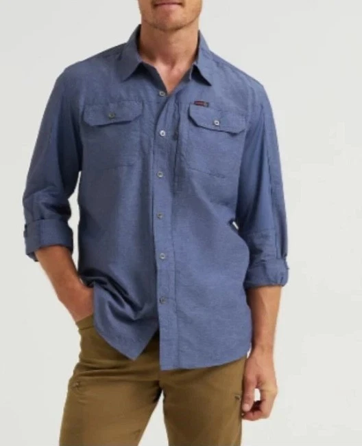 Wrangler All Terrain Gear Men's Shirt 3XL Long Sleeve Blue Outdoor Wear