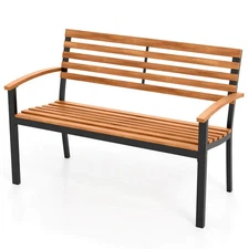 Outdoor Bench Acacia Wood Patio Loveseat with Backrest Armrests Garden Bench