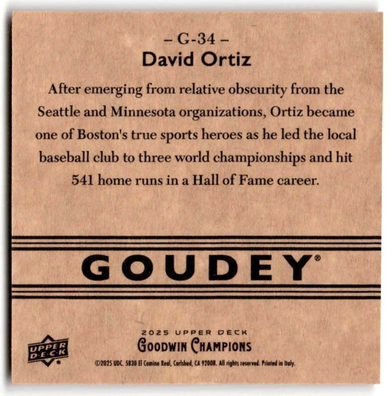 David Ortiz 2025 Goodwin Champions Goudey #G-34 Foto 2 de 2