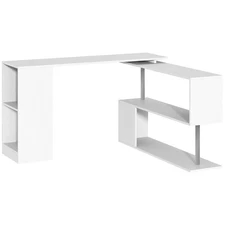 Rotating Corner Table Shelf Combo L-Shaped I-Shape Computer Home Office White