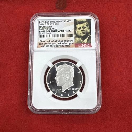 2014 S 50C ENHANCED SILVER KENNEDY HALF DOLLAR NGC SP69 DPL 50TH ANNIVERSARY