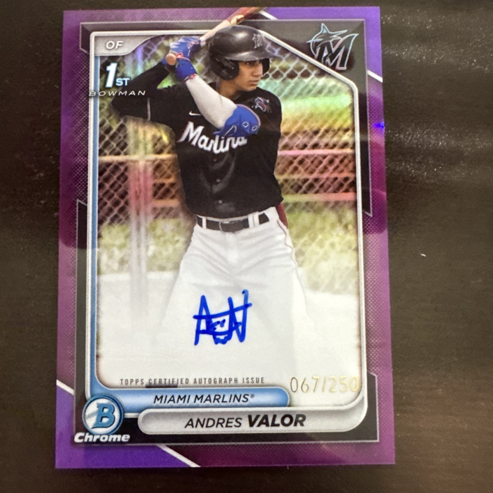 2024 1st Bowman Chrome Andres Valor Auto Purple Refractor /250 #CPA-AV