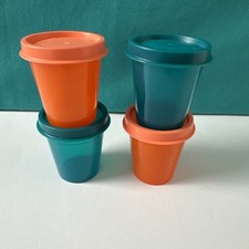Tupperware Tupper Midgets Set of 4 2oz Midget Green And Orange Matching Seal