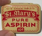 NOS St Mary’s Aspirin Tin Pocket Size Full St Louis Missouri Vintage