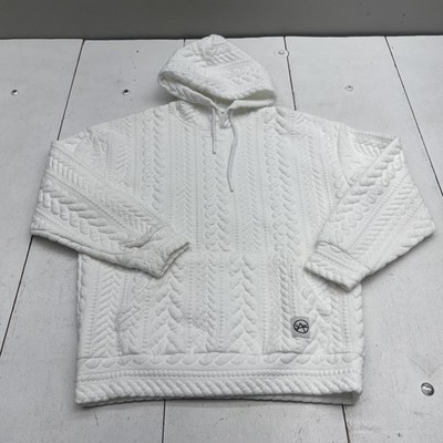 SAW Urbanity Hoodie Sweatshirt Mens Medium White Quilted Pullover Textured Knit