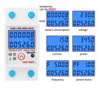 Digital Single Phase Energy Meter 220V 110V 80A DIN Rail Power kWh Consumption