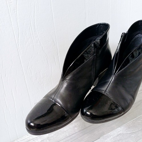 Zapatos botín de cuero Gabor talla 6 negro charol combo cono tacón tobillo - Imagen 11 de 18