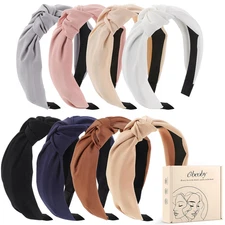 Obeoby 8Pcs Headbands for Women, Fashion Knotted Headband Coffee Series Wide Hai