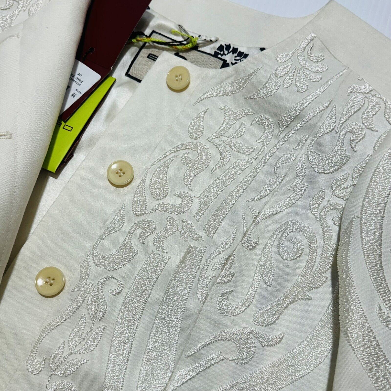 ETRO 44 US/8 Milano Jacket White Silk Lined embroidered Button Front NWT $3550 image 9