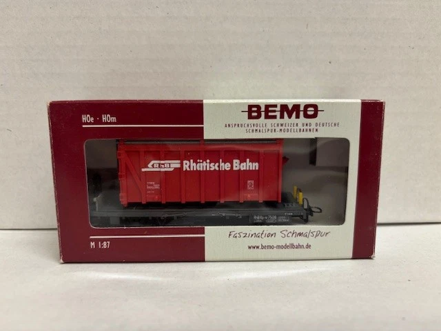 BEMO H0m Kp-w 7508 Muldenwagen RhB Abrollcontainer rot Jahreswagen 2008 2267 128