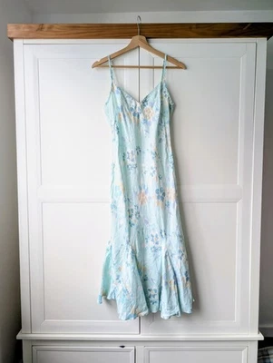 Per Una Vintage Y2K Light Blue Floral Print Linen Midi Cami Dress Size UK 8 - Image 1 of 4