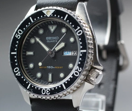 *New Batt & Band* Vintage SEIKO Diver 6458-6000 Black Kanji Quartz Men's Watch