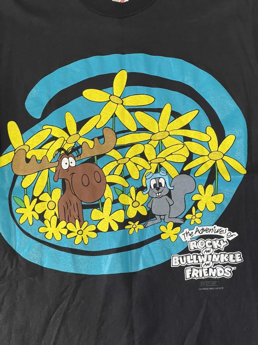 Vintage Rocky and Bullwinkle And Friends Black T Shirt Jerzees