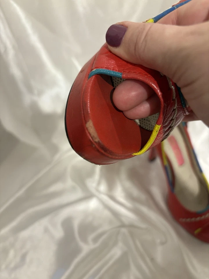 Zapatos de tacón alto Betsey Johnson para mujer 6 punta abierta multicolor floral como está Foto 4 de 4