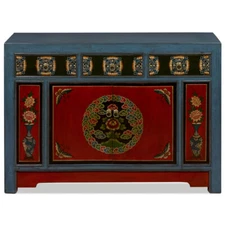 US SELLER - Elmwood Peony and Butterfly Motif Tibetan Cabinet