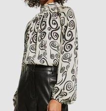 $375 Rhode Women's White High Neck Long Sleeve Keyhole Back Blouse Top Size M