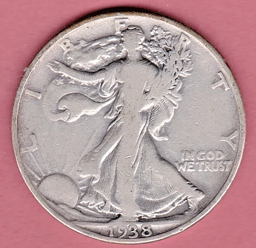 1938 D Walking Liberty Half Dollar in VERY GOOD condition ~ MINTAGE 491,600 b105