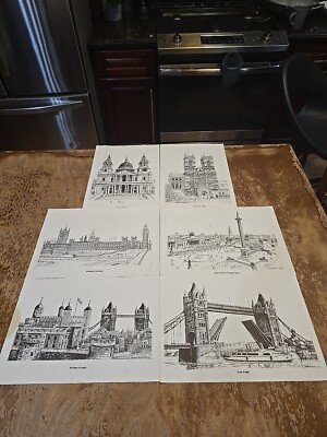 London Landmarks Art Prints By Bernard Smith Vintage 1970s Ink 12''x8'' Set 6 M6