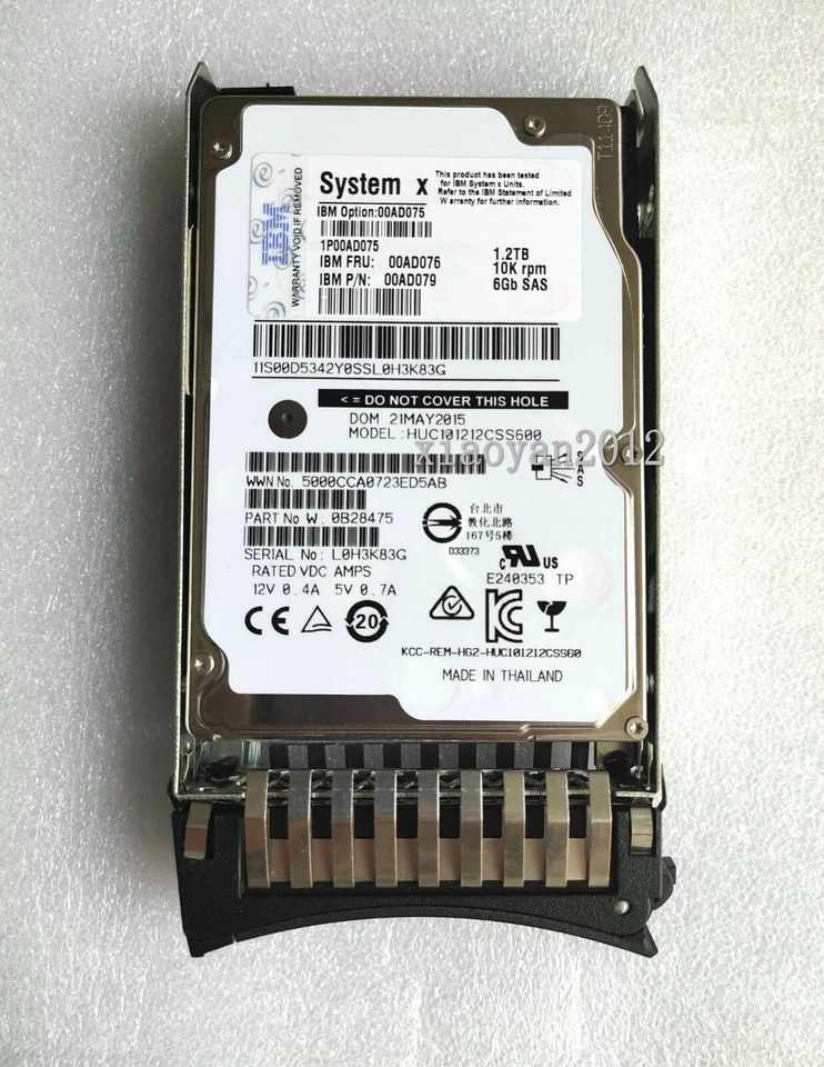 IBM 00AD076 00AD077 00AD075 00AD079 1.2TB 10K 6G 2.5" G2HS SFF SAS Hard Drive - Image 3 of 4