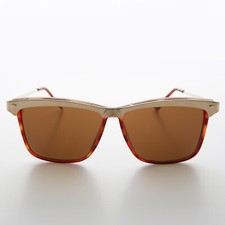 Gold Brow Line Vintage Sunglasses Brown / Brown Lens - Spinderella