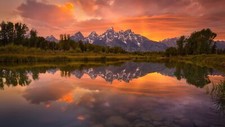 Landscape nature reflection water calm mountains snowy Custom Gaming Mat Desk