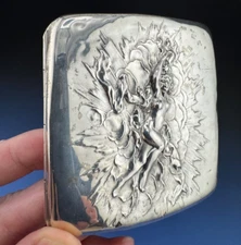 Unger Brothers Sterling Silver Art Nouveau Cigarette Case Nude Lady Celestial