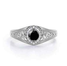 1.05 CT Round Cut Black onyx Halo CZ Engagement Ring in 925 Sterling Silver New