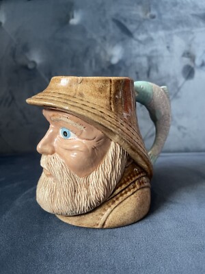 Vintage Sea Captain Fisherman Face Beard Fish Handle Nautical Handmade Mug Flaw