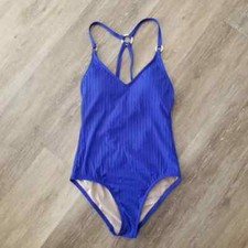 NWOT Kona Sol Blue Wide Ribbed Ring Medium Coverage One Piece Swimsuit Size S