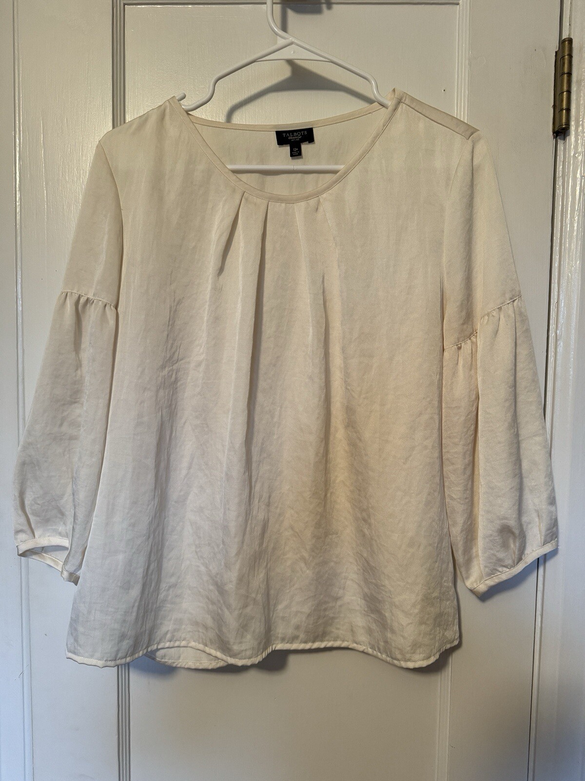 Talbots Office Blouse 12P Poly Solid Off White Ba… - image 1