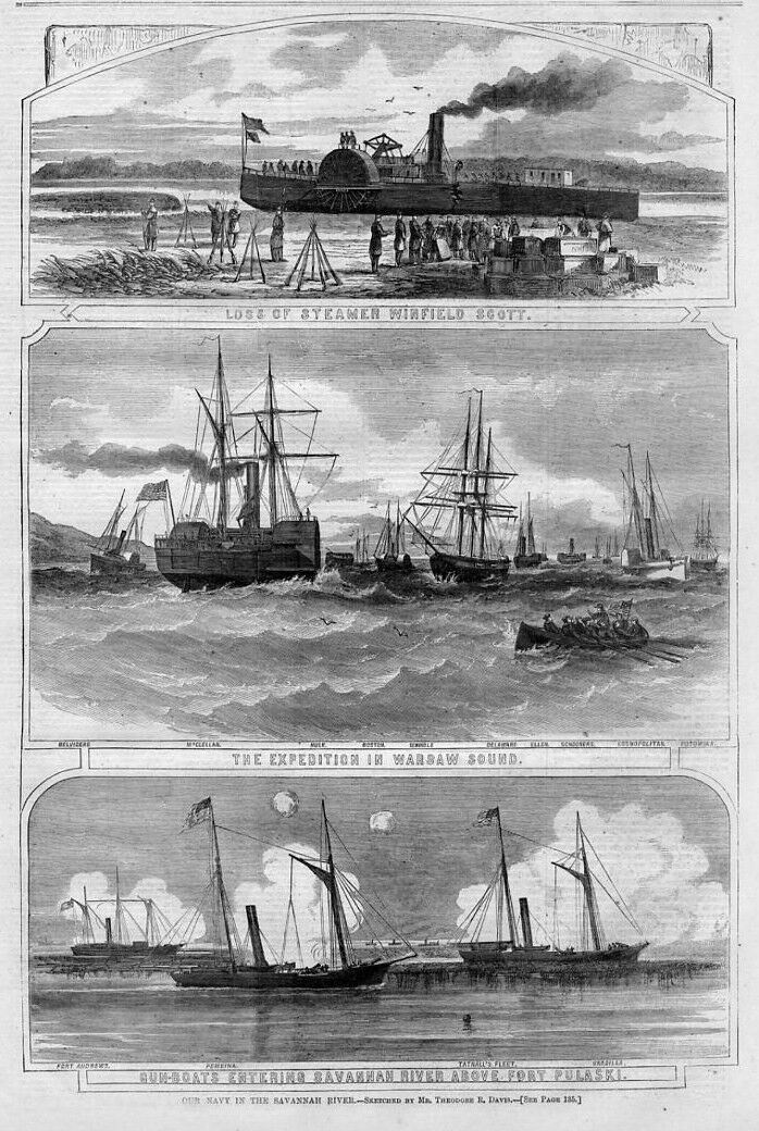 CIVIL WAR NAVY GUNBOAT STEAMER WINFIELD SCOTT WARSAW SOUND FORT PULASKI