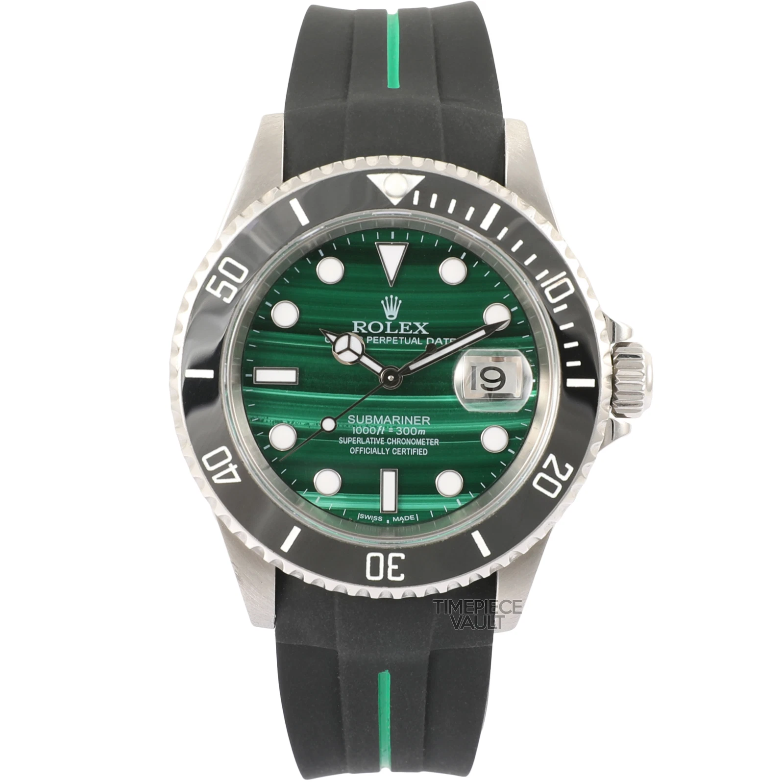 Rolex — ROLEX SUBMARINER 16610 SS NO-HOLE 40MM MALACHITE DIAL CERAMIC BEZEL RUBBER STRAP