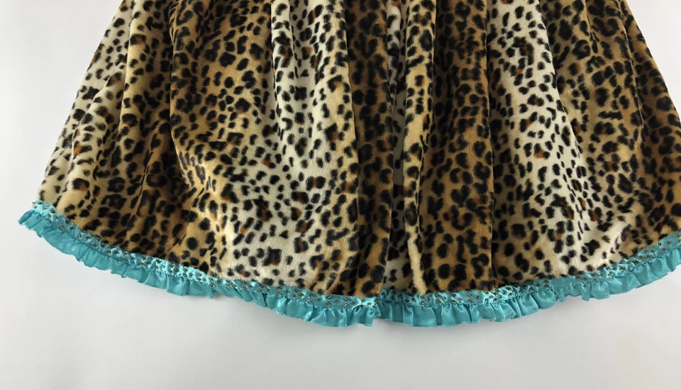 Vestido Trish Scully Niñas 2T Estampado Leopardo Marrón Verde Azulado Borde Terciopelo Boutique AE1 Foto 4 de 4