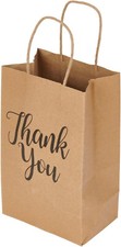 Paper Shopping Bags 100 Small Kraft Thank You 5" X 3  " X 8" Gusset Retail