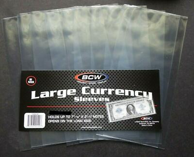 10 Loose BCW Soft Sleeve Large Dollar Bill Currency Sleeve Protectors Holders