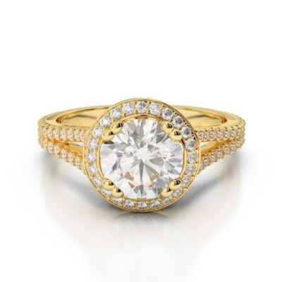 1.90 Ct Round Cut Lab Created Diamond Engagement 14K Solid Yellow Gold B