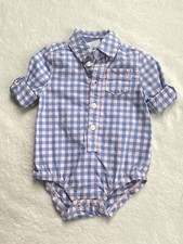 Baby Boys Oshkosh Button Down Bodysuit, Plaid Blue/Pink -6mos