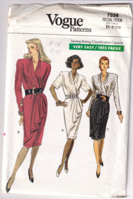 7558 VOGUE - DRESS Mock-Wrap Overaly - Sz 6/8/10 B 30.5-32.5''