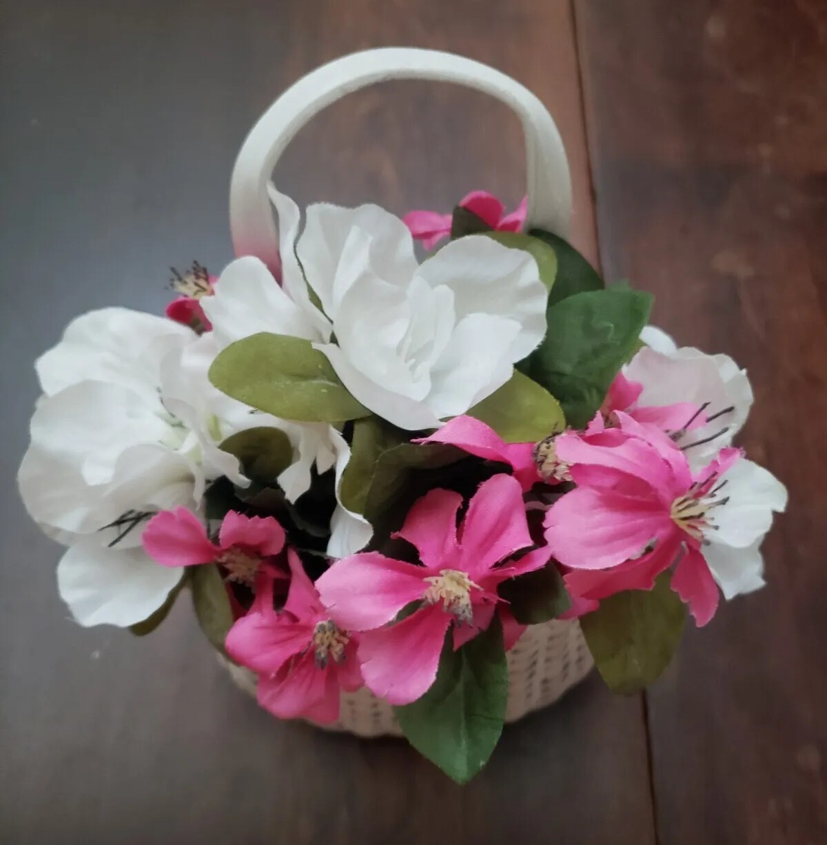 White Nantucket Basket Flat Back w/Flowers eBay
