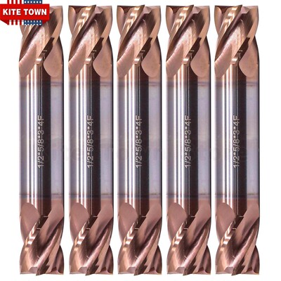 5Pcs 4 Flute 1/2'' x 5/8'' x 3'' Double End Solid Carbide End Mills - TiSiN Coated
