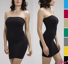 Women Solid Strapless Seamless Long Tube Top Slim Fit Mini Bodycon Tube Dress