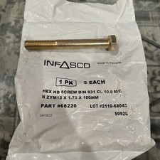(6) Infasco 66220 Hex HD Screw Din 931 CL 10.9 M/C N ZYM12 X 1.75 X 100mm