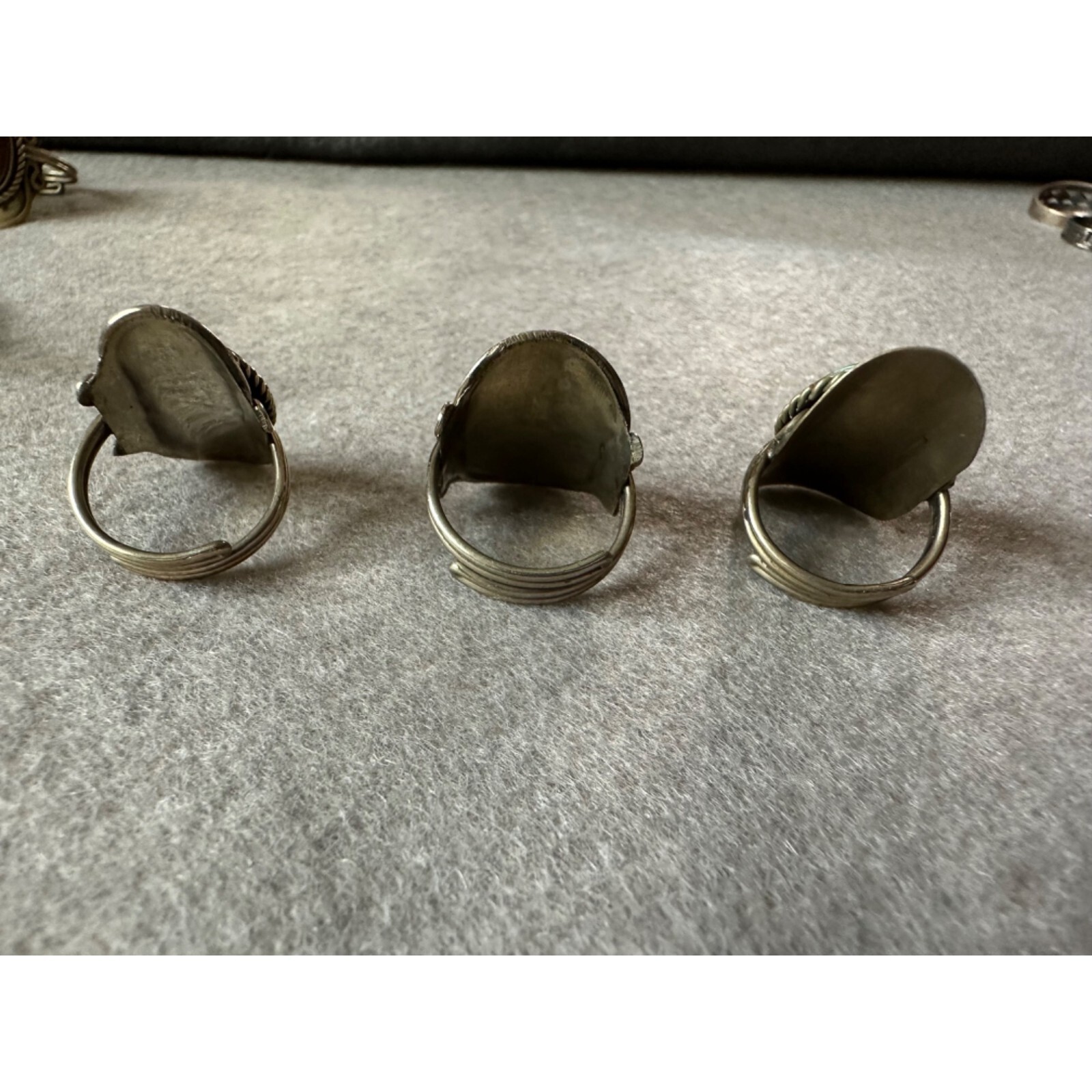 Three Silvertone And Stone Rings Adjustable Sizin… - image 3