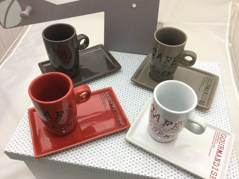 SHOWFULL Lot De 4 Tasses à Café Empilables En Céramique Avec Poignée, 200 Ml, Pour Expresso