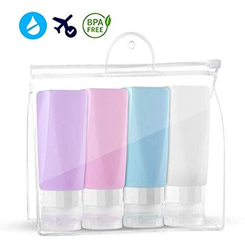 4er-Pack 3oz Reiseflaschen auslaufsicher BPA-freies Silikon mit durchsichtiger Toilettentasche - Bild 5 von 6