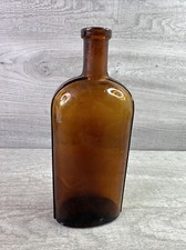 Vintage AMBER Glass STRAP SIDED FLASK Bottle 7.5"