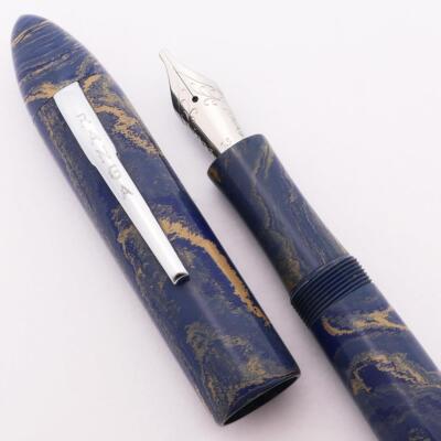Ranga 8B Torpedo Premium Ebonite Fountain Pen -  Blue & White, JoWo #6 Nibs, C/C