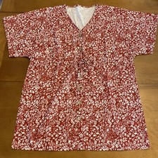 Womens dress large shift dress w/adjustable waist floral reddish brown & white