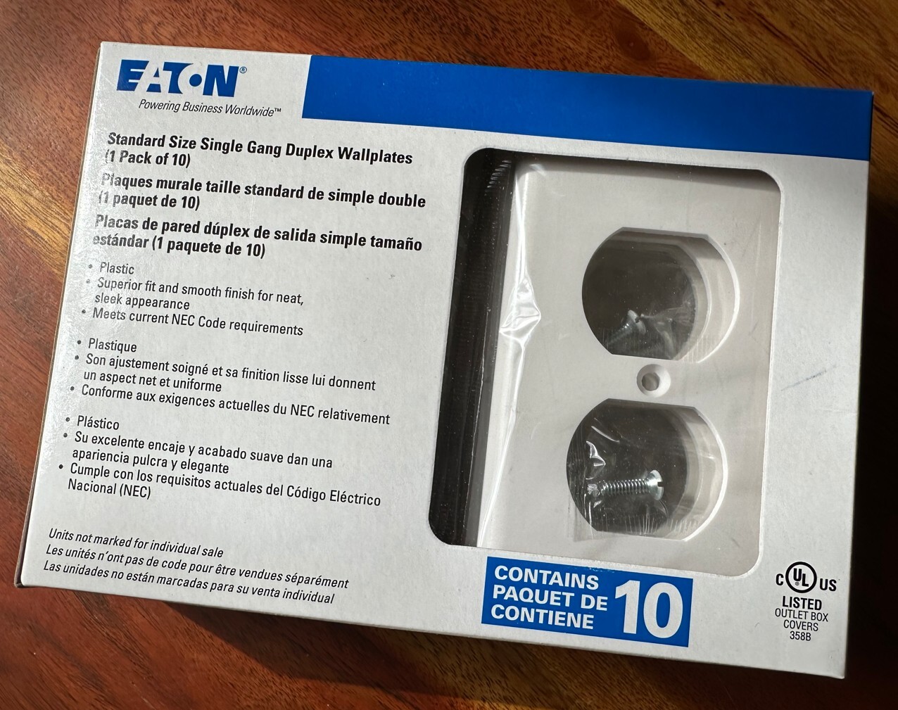 Eaton 1-Gang Standard Size White Plastic Indoor Duplex Wall Plate (10-Pack)